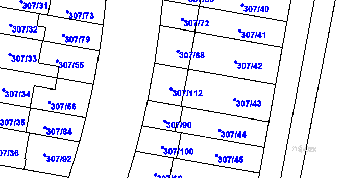Parcela st. 307/112 v KÚ Hlušovice, Katastrální mapa