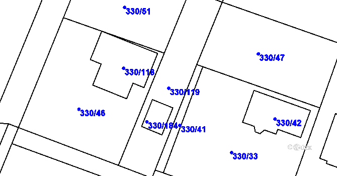 Parcela st. 330/119 v KÚ Hlušovice, Katastrální mapa