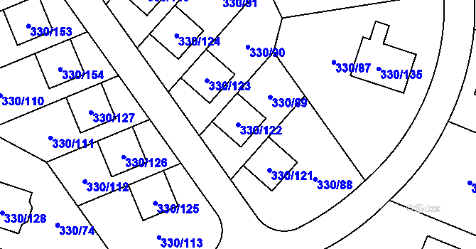 Parcela st. 330/122 v KÚ Hlušovice, Katastrální mapa
