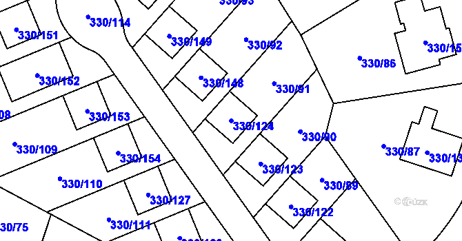 Parcela st. 330/124 v KÚ Hlušovice, Katastrální mapa