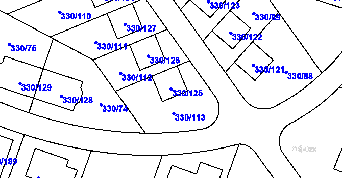 Parcela st. 330/125 v KÚ Hlušovice, Katastrální mapa