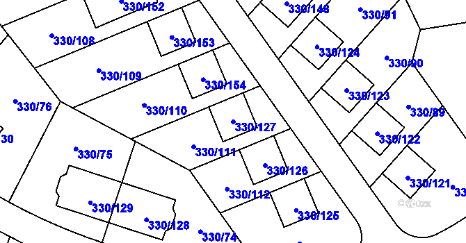 Parcela st. 330/127 v KÚ Hlušovice, Katastrální mapa