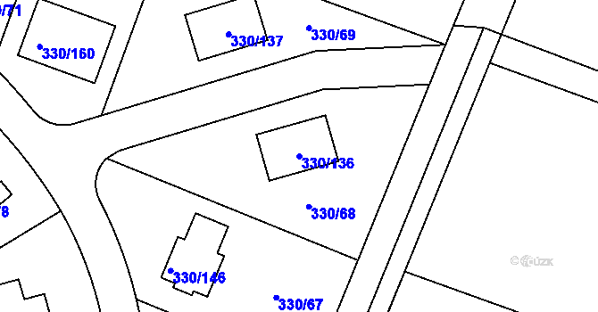 Parcela st. 330/136 v KÚ Hlušovice, Katastrální mapa