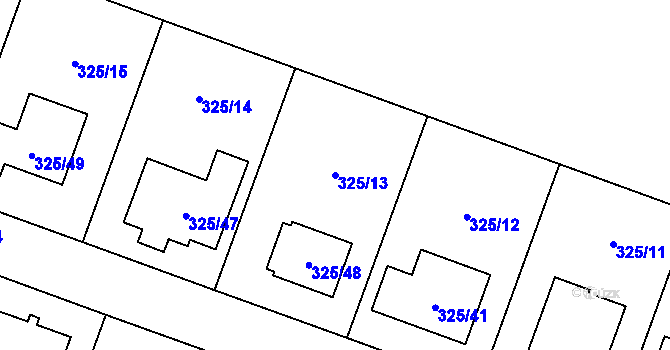 Parcela st. 325/13 v KÚ Hlušovice, Katastrální mapa