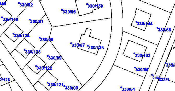 Parcela st. 330/135 v KÚ Hlušovice, Katastrální mapa