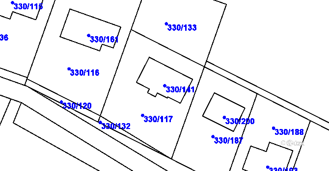 Parcela st. 330/141 v KÚ Hlušovice, Katastrální mapa