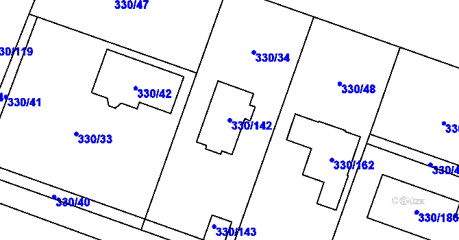 Parcela st. 330/142 v KÚ Hlušovice, Katastrální mapa