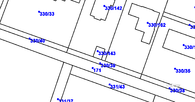 Parcela st. 330/143 v KÚ Hlušovice, Katastrální mapa