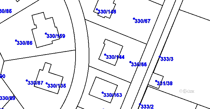 Parcela st. 330/144 v KÚ Hlušovice, Katastrální mapa