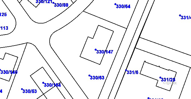 Parcela st. 330/147 v KÚ Hlušovice, Katastrální mapa