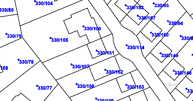 Parcela st. 330/151 v KÚ Hlušovice, Katastrální mapa