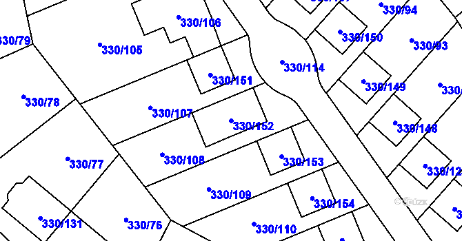 Parcela st. 330/152 v KÚ Hlušovice, Katastrální mapa