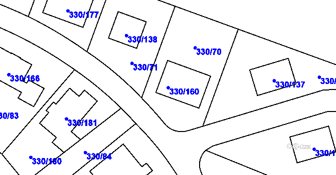 Parcela st. 330/160 v KÚ Hlušovice, Katastrální mapa