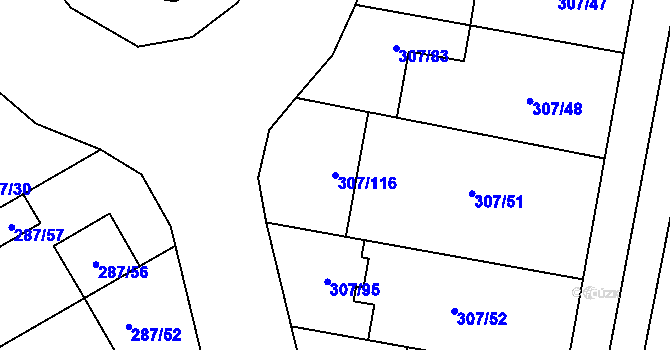 Parcela st. 307/116 v KÚ Hlušovice, Katastrální mapa