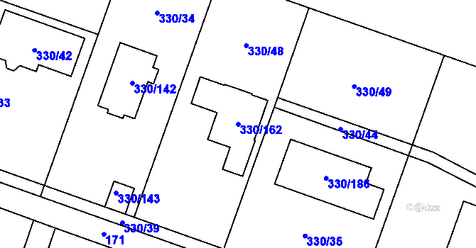 Parcela st. 330/162 v KÚ Hlušovice, Katastrální mapa