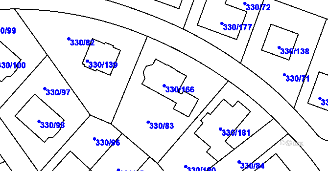 Parcela st. 330/166 v KÚ Hlušovice, Katastrální mapa