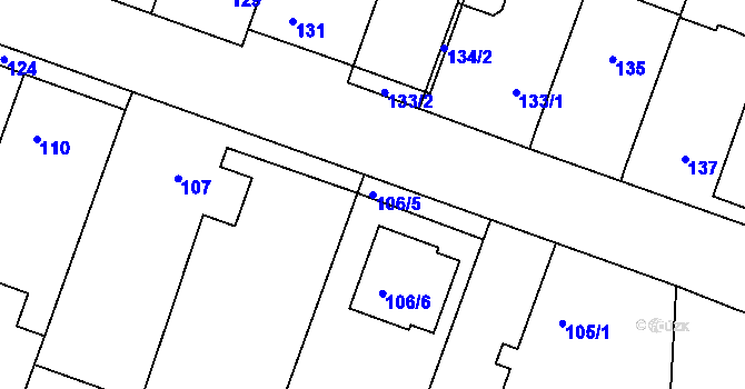 Parcela st. 106/5 v KÚ Hlušovice, Katastrální mapa