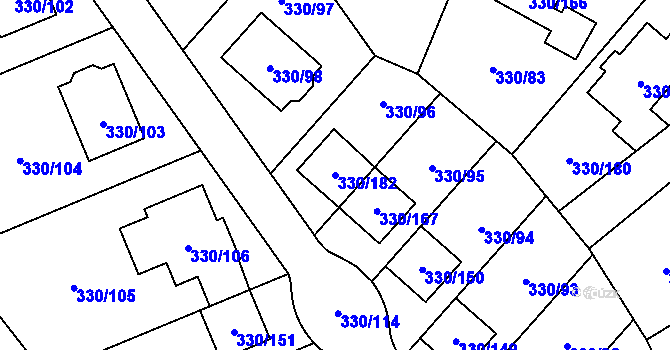 Parcela st. 330/182 v KÚ Hlušovice, Katastrální mapa