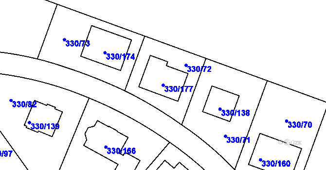 Parcela st. 330/177 v KÚ Hlušovice, Katastrální mapa