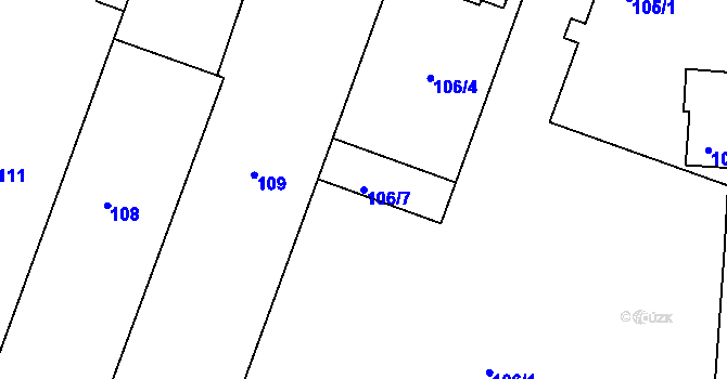 Parcela st. 106/7 v KÚ Hlušovice, Katastrální mapa