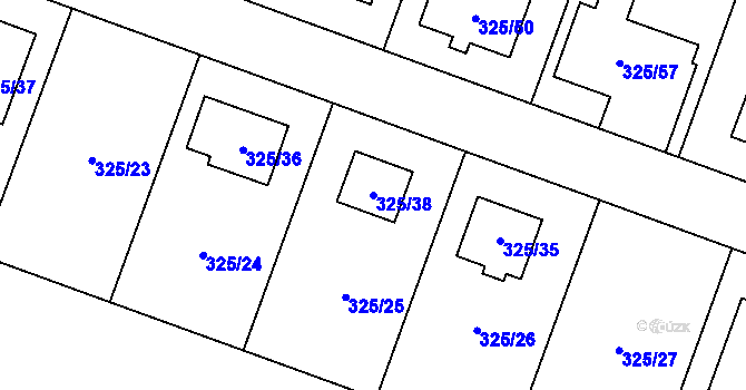 Parcela st. 325/38 v KÚ Hlušovice, Katastrální mapa