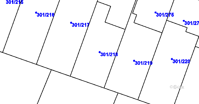Parcela st. 301/218 v KÚ Hlušovice, Katastrální mapa