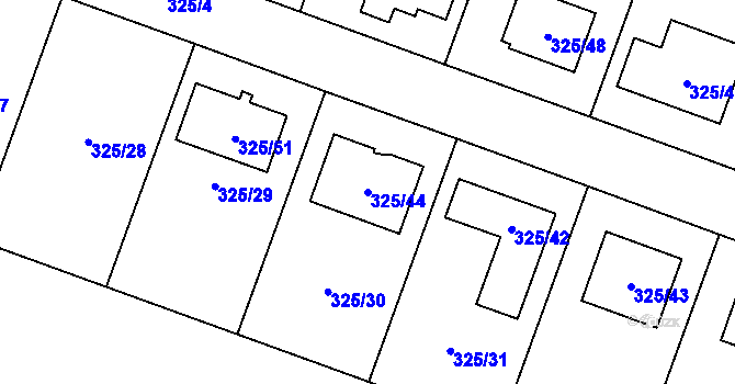 Parcela st. 325/44 v KÚ Hlušovice, Katastrální mapa