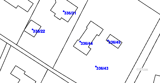Parcela st. 336/44 v KÚ Hlušovice, Katastrální mapa