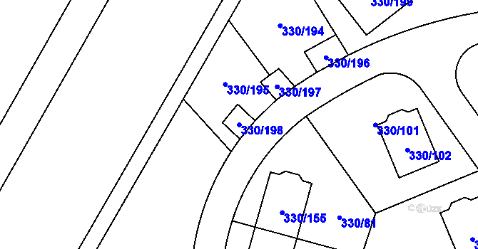 Parcela st. 330/198 v KÚ Hlušovice, Katastrální mapa