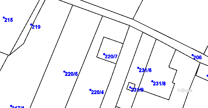 Parcela st. 220/7 v KÚ Hlušovice, Katastrální mapa