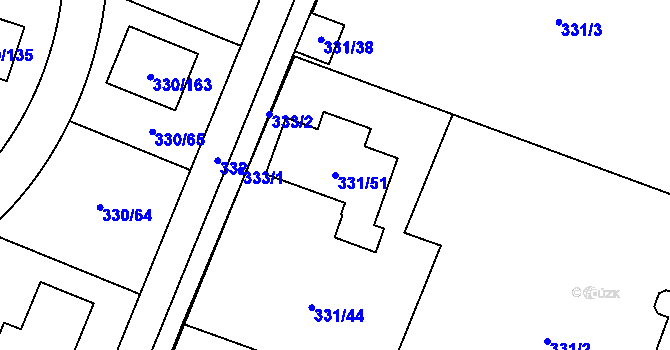 Parcela st. 331/51 v KÚ Hlušovice, Katastrální mapa
