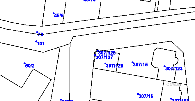 Parcela st. 307/128 v KÚ Hlušovice, Katastrální mapa