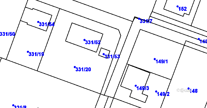 Parcela st. 331/53 v KÚ Hlušovice, Katastrální mapa