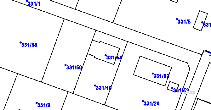 Parcela st. 331/54 v KÚ Hlušovice, Katastrální mapa
