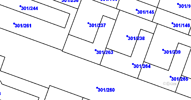 Parcela st. 301/263 v KÚ Hlušovice, Katastrální mapa