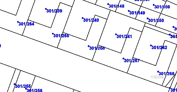 Parcela st. 301/266 v KÚ Hlušovice, Katastrální mapa
