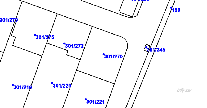 Parcela st. 301/270 v KÚ Hlušovice, Katastrální mapa