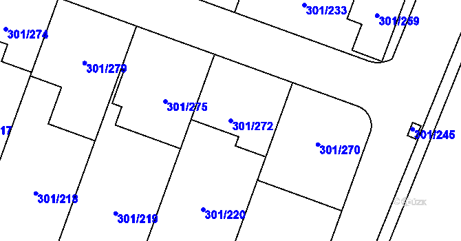 Parcela st. 301/272 v KÚ Hlušovice, Katastrální mapa
