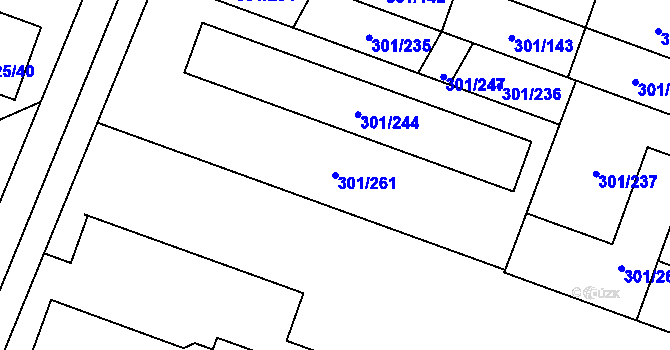 Parcela st. 301/261 v KÚ Hlušovice, Katastrální mapa