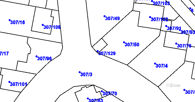Parcela st. 307/129 v KÚ Hlušovice, Katastrální mapa