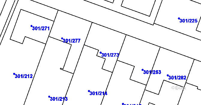 Parcela st. 301/273 v KÚ Hlušovice, Katastrální mapa