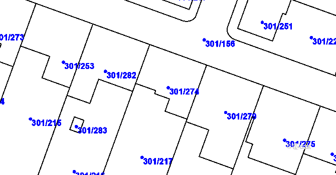 Parcela st. 301/274 v KÚ Hlušovice, Katastrální mapa