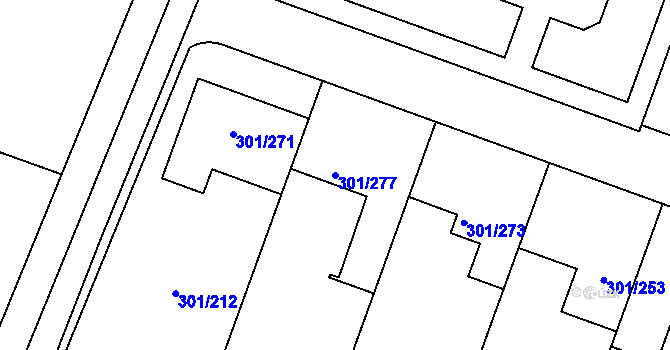 Parcela st. 301/277 v KÚ Hlušovice, Katastrální mapa