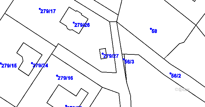Parcela st. 279/27 v KÚ Hluzov, Katastrální mapa