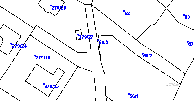 Parcela st. 54/1 v KÚ Hluzov, Katastrální mapa