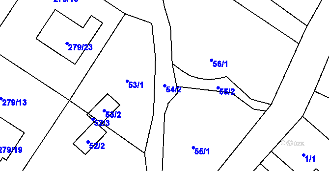 Parcela st. 54/2 v KÚ Hluzov, Katastrální mapa