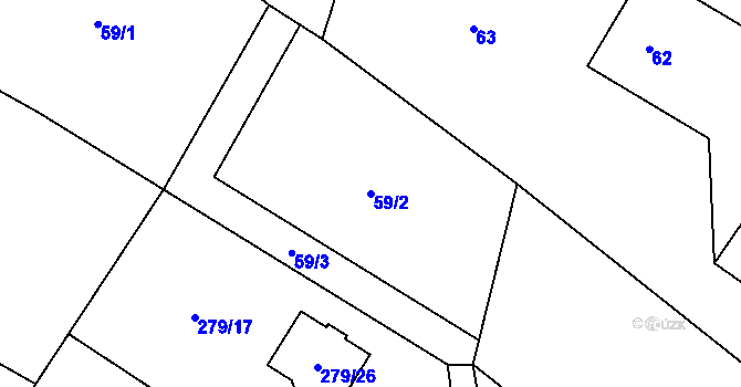 Parcela st. 59/2 v KÚ Hluzov, Katastrální mapa