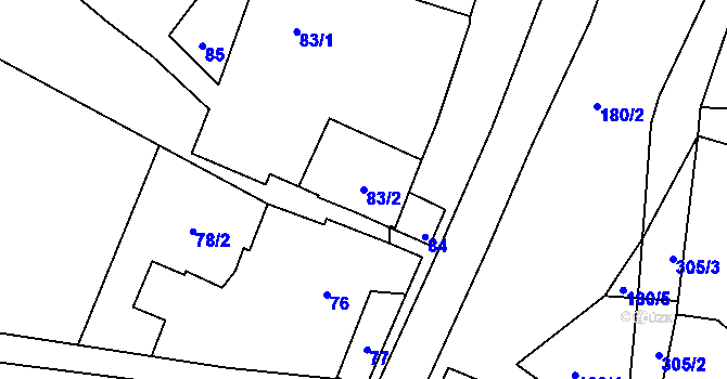 Parcela st. 83/2 v KÚ Hluzov, Katastrální mapa
