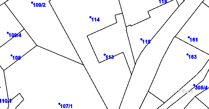 Parcela st. 113 v KÚ Hluzov, Katastrální mapa