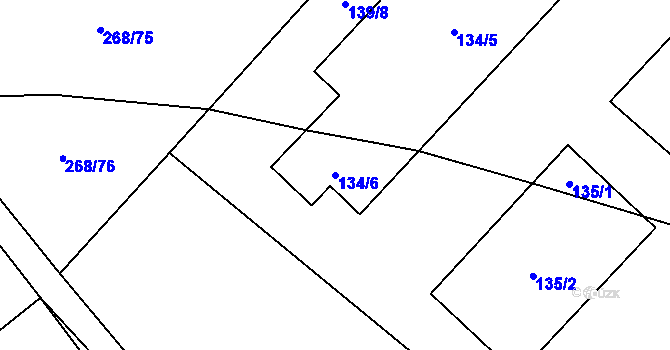 Parcela st. 134/6 v KÚ Hluzov, Katastrální mapa